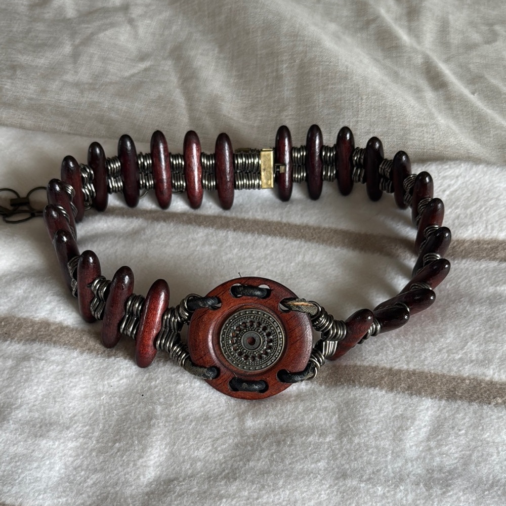 Wooden Boho Beaded Belt with Metal Accents